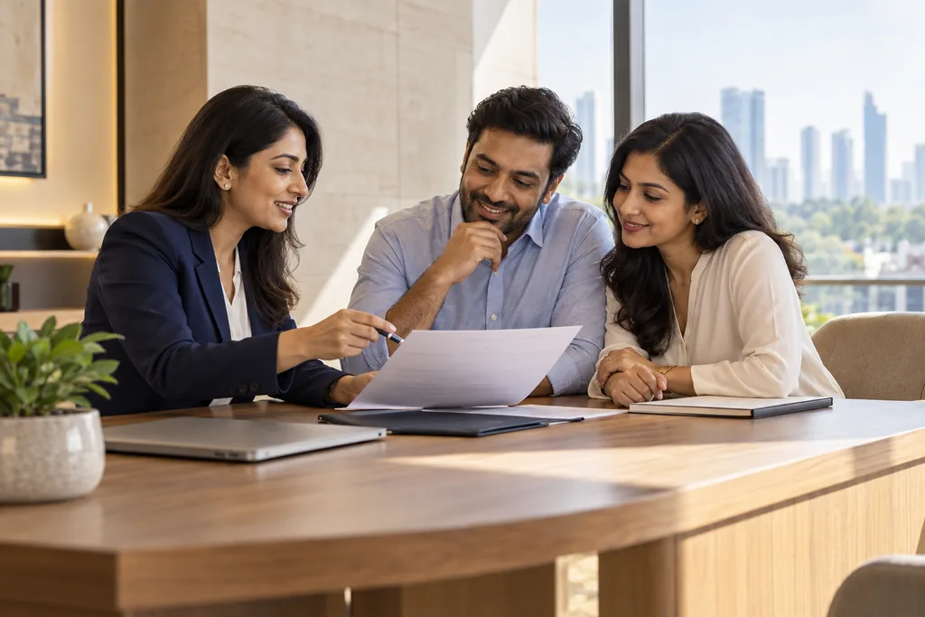 A financial advisor reviewing loan documents with a couple