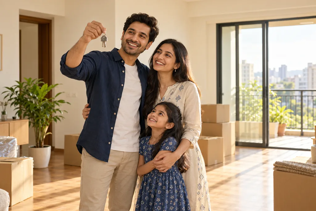 A family celebrating their new home